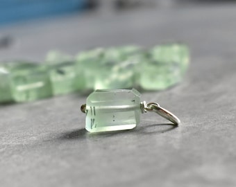 L - Natural Yellow Green Prehnite Epidote Necklace Charm - Wire Wrapped Semiprecious Stone Jewelry - Customize Mix Match DIY Add On Drop