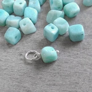 Tiny Rustic Shaped Cube - Genuine Stone Light Blue Larimar Charm - Dominican Republic - Silver, 14k Gold, Rose Gold Wire Wrapped Gemstones