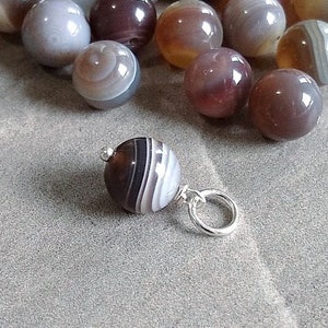 Natural Botswana Agate Charm for Necklace or Bracelet Chains - Wire Wrapped Banded Agate Jewelry - Brown, Black, White Banded Chalcedony