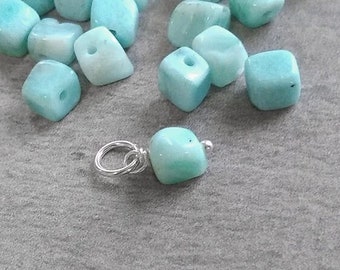 Tiny Rustic Shaped Cube - Genuine Stone Light Blue Larimar Charm - Dominican Republic - Silver, 14k Gold, Rose Gold Wire Wrapped Gemstones