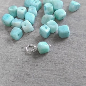 Tiny Rustic Shaped Cube - Genuine Stone Light Blue Larimar Charm - Dominican Republic - Silver, 14k Gold, Rose Gold Wire Wrapped Gemstones
