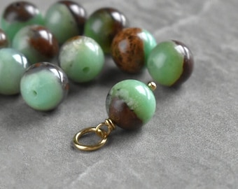 Bi-Color Brown Green Chrysoprase Jewelry - Wire Wrapped Natural Stone Charm for Chain - Metaphysical Stone Pendant - Goethite Mineral
