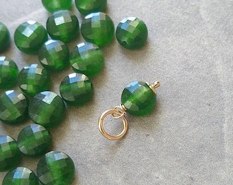 Dark Green Nephrite Jade Charm Wire Wrapped Natural Stone in Silver, Gold, or Rose Gold Fill - Casual Everyday Style - JustDangles