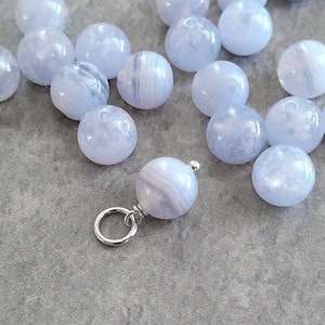 Sphere - Translucent Light Blue Lace Agate Jewelry - Crazy Lace Agate Pendant - 14k Gold Charm - Wire Wrapped Polished Stone Jewelry