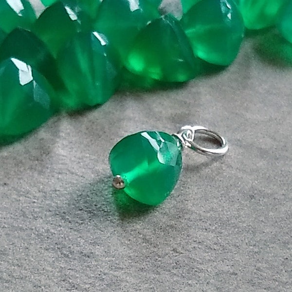 Dark Green Onyx Charm for Custom Bespoke Bracelet - Huggie Hoop Earring Dangle Drop - Green Chalcedony Pendant - Unique Crystal Stone