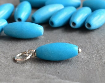 CLEARANCE - Dyed - Bright Blue Magnesite Jewelry - Charms for Necklace - 14k Gold, Rose Gold, Silver Wire Wrapped Handmade - JustDangles