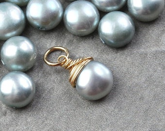 CLEARANCE - L - Light Grey Pearl Jewelry - Genuine Freshwater Pearl Charms - June Birthstone Pendant - Sterling Silver Charms