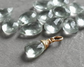 M - Sterling Silver Pendant - Prasiolite Necklace Charms - Mint Green Amethyst Jewelry - Light Green Stone Jewelry - Natural Stone Pendant