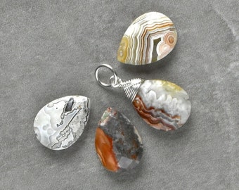 CHOICE - Wire Wrapped Mexican Crazy Lace Agate Pendant - Natural Stone Necklace - Genuine Banded Agate Jewelry - Joy, Happiness