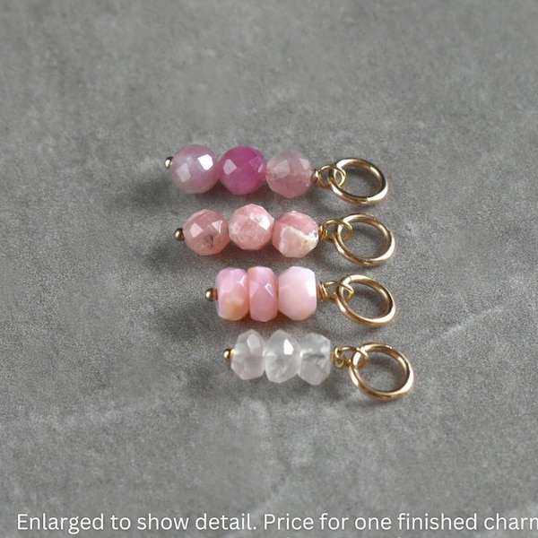 Tiny Trio Stack - Pink Tourmaline, Rose Quartz, Rhodochrosite, Pink Opal - Sterling Silver 14k Gold Huggie Earring Charm - JustDangles