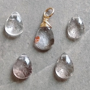 CLEARANCE - G1 - Strawberry Hematite Inclusion in Clear Quartz - Lepidocrocite Quartz Jewelry - Real Gemstone Charm - Minerals and Crystals