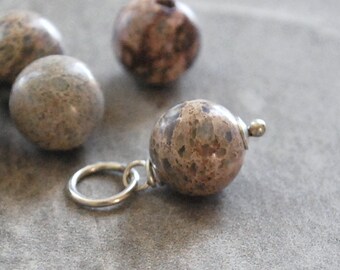 CLEARANCE - Jas6 - Beige Blue Webbed Sea Sediment Jasper Pendant - Wire Wrapped Silver Charm for Earring Huggie Drop Dangles