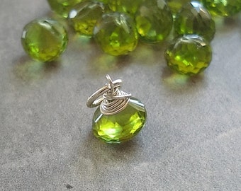 Natural Bright Green Peridot Stone August Birthstone Charm - Wire Wrapped Sterling Silver Charms - Charm Bracelet Charms