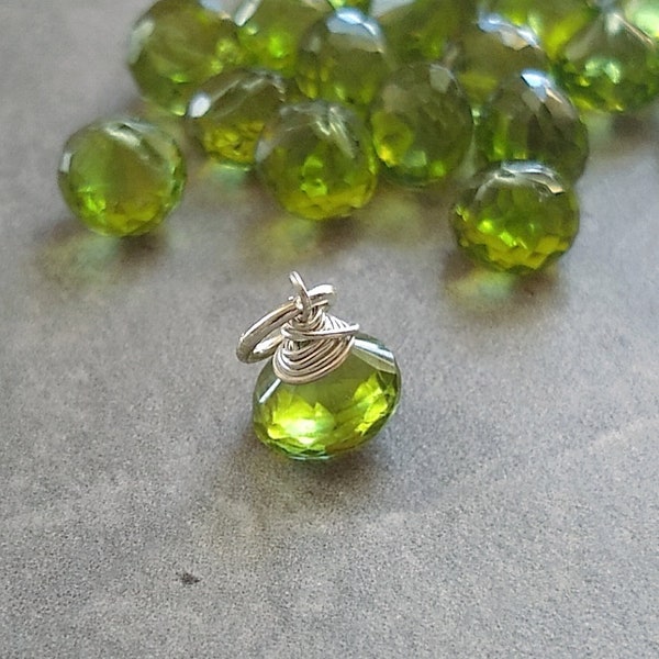 Natural Bright Green Peridot Stone August Birthstone Charm - Wire Wrapped Sterling Silver Charms - Charm Bracelet Charms