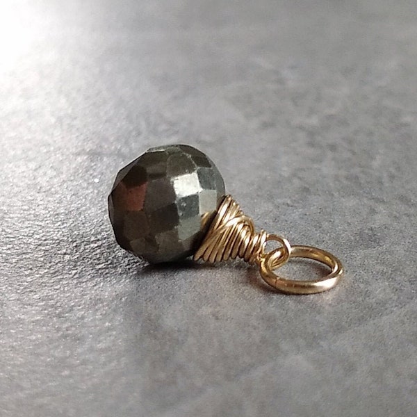 Sterling Silver Charms - Wire Wrapped Jewelry Handmade - Faceted Pyrite Charm - Gold Pyrite Gemstone - Fool's Gold - Gemstone Pendant