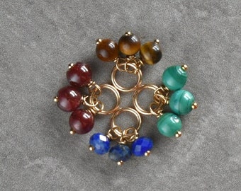 Tiny Trio Cluster - Green Malachite, Tiger's Eye, Lapis Lazuli, Red Garnet - Sterling Silver 14k Gold Huggie Earring Charms - JustDangles