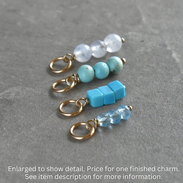 Tiny Trio Stack - Turquoise, Sky Blue Topaz, Lace Agate, Howlite - Sterling Silver 14k Gold Huggie Earring Charms - JustDangles