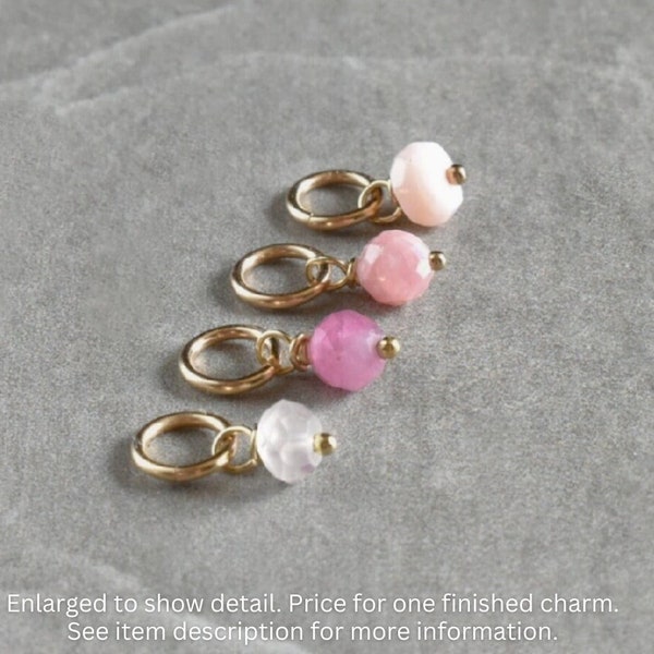 Tiny Solo - Pink Tourmaline, Rose Quartz, Pink Peruvian Opal, Rhodochrosite - Natural Stone Sterling Silver Charm Jewelry - Solid 14k Gold