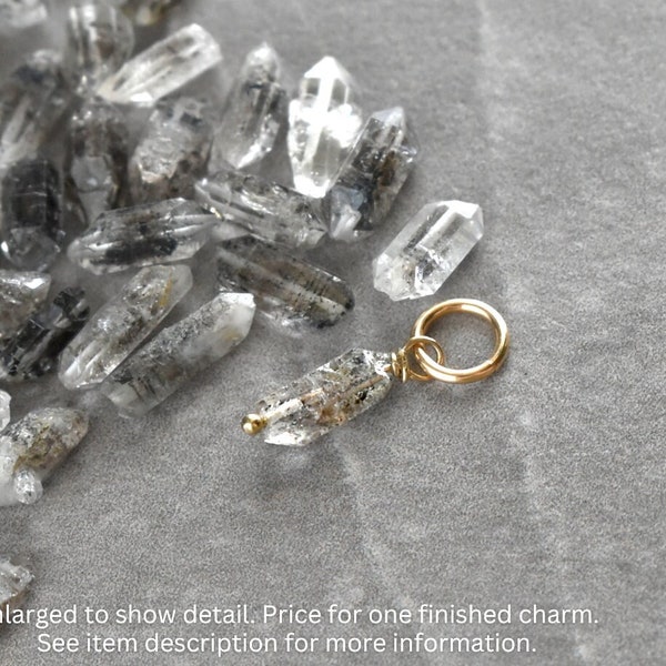 Herk3 - Wire Wrapped Herkimer Diamond Charm For Huggie Hoop Earring Dangle or Memento Bracelet - Natural Raw Crystal Quartz Point