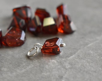 M - Wire Wrapped Dark Red Pyrope Garnet Charm for Necklace, Bracelet, Earrings - Natural Genuine Gemstone Jewelry - January Birthstone Charm