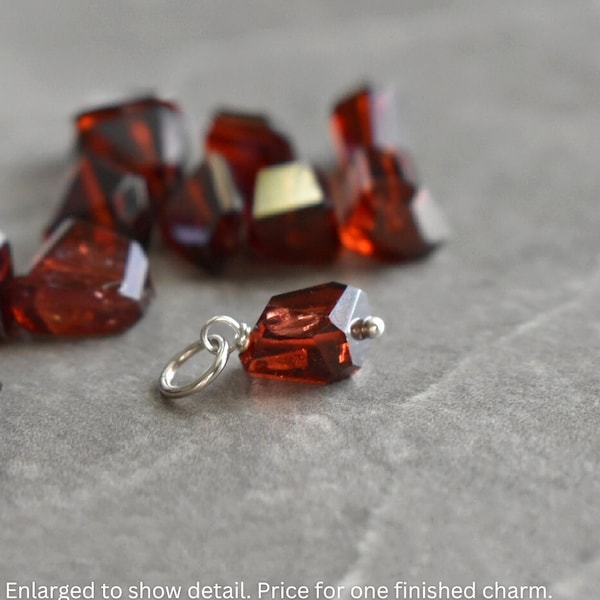 M - Wire Wrapped Dark Red Pyrope Garnet Charm for Necklace, Bracelet, Earrings - Natural Genuine Gemstone Jewelry - January Birthstone Charm