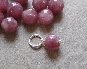 Dusky Purple Magenta Lepidolite Quartz Charm for Bracelet or Necklace Chains - Wire Wrapped Natural Stone Charms for Casual Everyday Wear