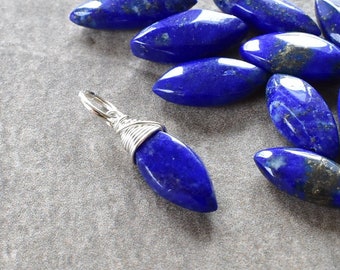 M - Wire Wrapped Lapis Lazuli Pendant - Lapis Pendant - Navy Blue Lapis Lazuli Jewelry - Dark Blue Pendant - Natural Gemstone Pendant