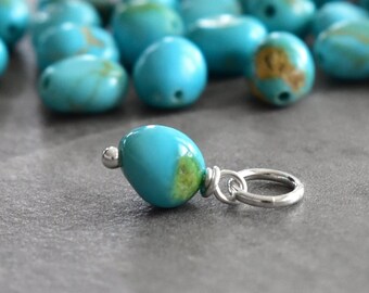 American Mined - GREENISH BLUE - Natural Bright Sky Blue Kingman Turquoise Nugget Charm - Huggie Hoop Earring Dangle - JustDangles Handmade