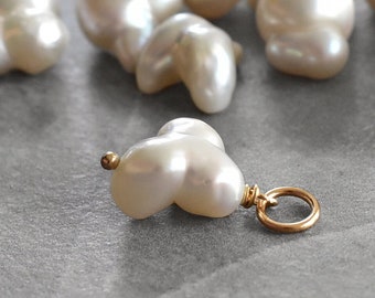 Unique Popcorn Freshwater Pearl Pendant - Sterling Silver Charm Jewelry - Genuine Cultured Pearl - Wire Wrapped Birthstone Jewelry