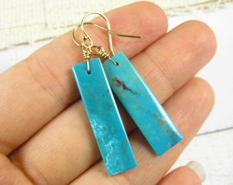 Sterling Silver Earring - 14k Gold Earring - Genuine Turquoise Jewelry - December Birthstone Jewelry - Natural Turquoise Earrings