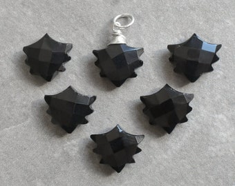 LIQUIDACIÓN - Colgante de hoja de ónix negro tallado - Pendientes de aro únicos con colgantes - Plata, oro de 14k, gema semipreciosa