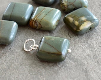 CLEARANCE - Natural Green-Blue Cherry Creek Jasper Stone Pendant - Picasso Jasper Jewelry - Wire Wrapped Silver, 14k Gold, Rose Gold Filled