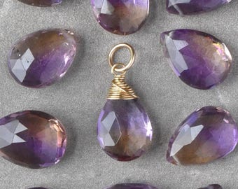 L - Large Beautiful Ametrine Pendant for Necklace Chain - Yellow Citrine Purple Amethyst - Wire Wrap JustDangles 14k Gold Sterling Silver
