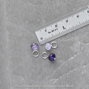 6-8mm Solo - Dark, Medium, Lavender Amethyst Charm Huggie Hoop Earring Dangle - Wire Wrap Everyday Jewelry - February Birthstone Pendant image 3