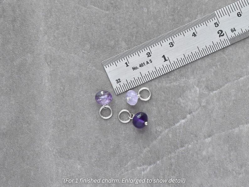 6-8mm Solo - Dark, Medium, Lavender Amethyst Charm Huggie Hoop Earring Dangle - Wire Wrap Everyday Jewelry - February Birthstone Pendant image 3
