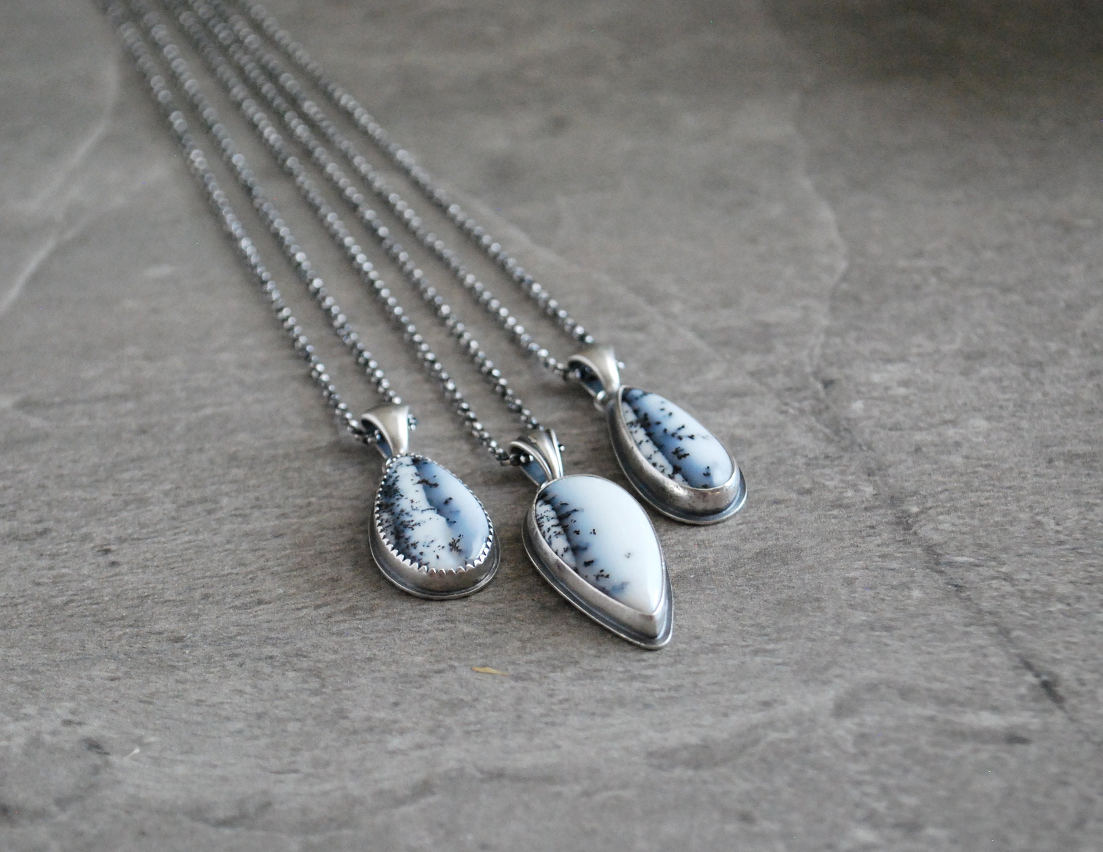 Sterling Silber Anhänger mit schwarz weiß dendritischen Achat | Etsy