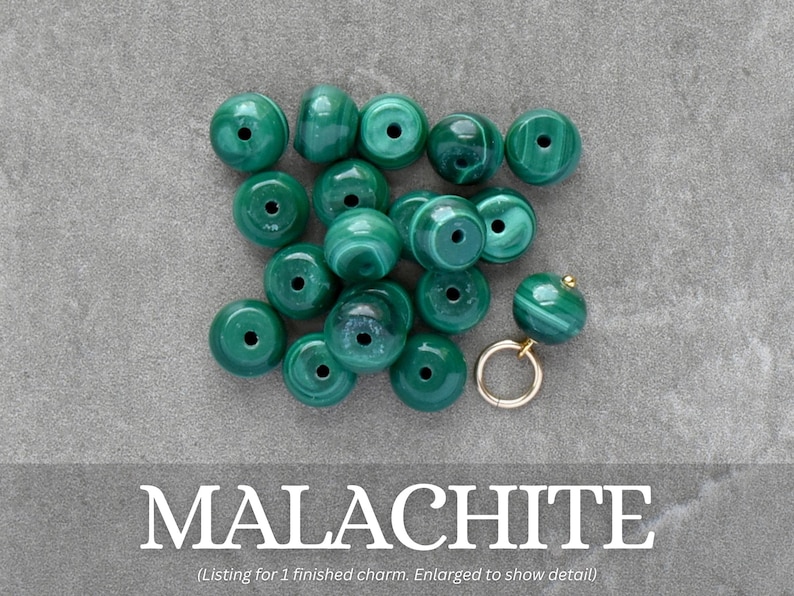 6-7mm Solo - Malachite, Green Chalcedony, Canadian Jade - Charm Drop for Huggie Hoop Earring, Purse Keyring, Necklace Chain, + MORE Malachite