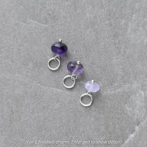 6-8mm Solo - Dark, Medium, Lavender Amethyst Charm Huggie Hoop Earring Dangle - Wire Wrap Everyday Jewelry - February Birthstone Pendant image 2