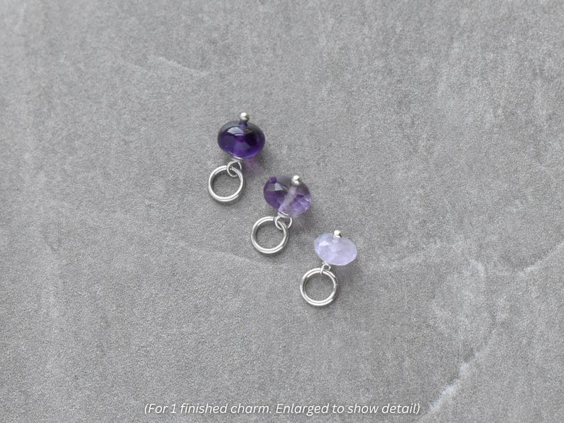 6-8mm Solo - Dark, Medium, Lavender Amethyst Charm Huggie Hoop Earring Dangle - Wire Wrap Everyday Jewelry - February Birthstone Pendant image 2