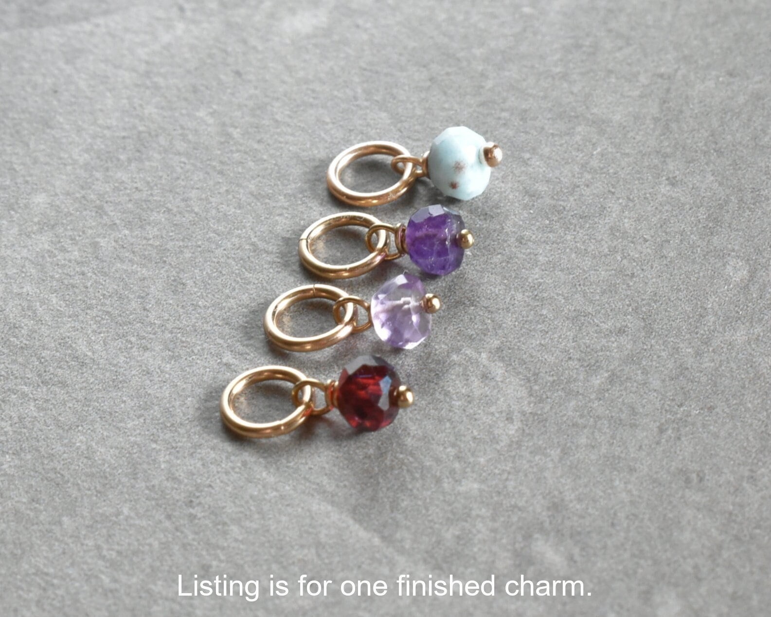 Tiny Solo - Light Blue Larimar, Purple Amethyst, Dark Red Garnet Gemstone Charm - Sterling Silver, 14k Solid Gold Wire Wrapped - JustDangles
