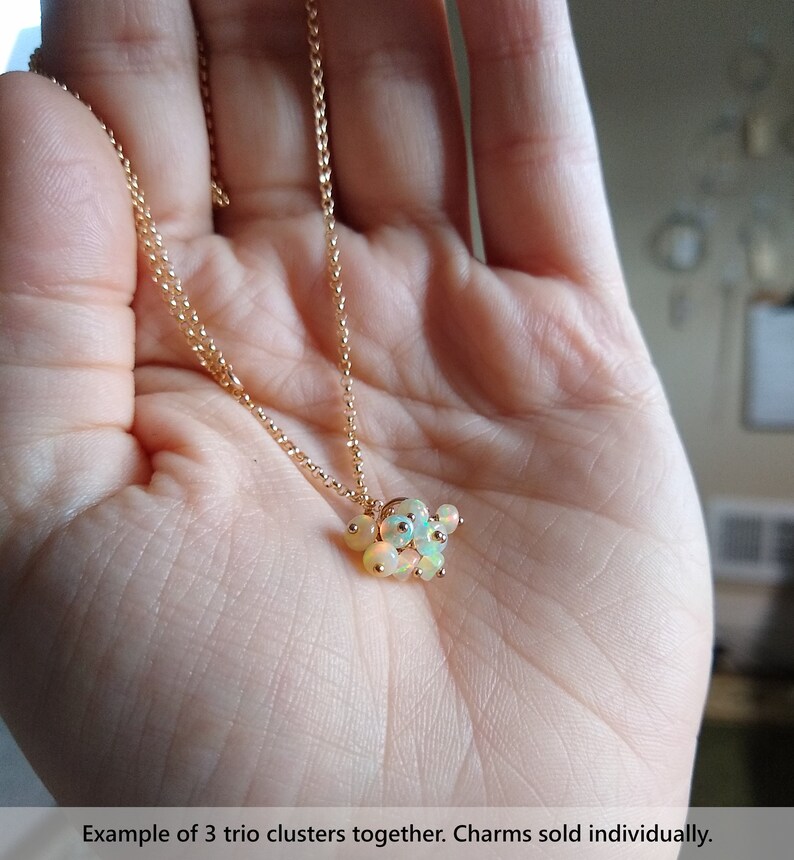 Tiny Trio MultiColor Opal October Birthstone Yellow Ethiopian Opal Jewelry Gold Natural Stone Charms in Silver xS and Rose Gold