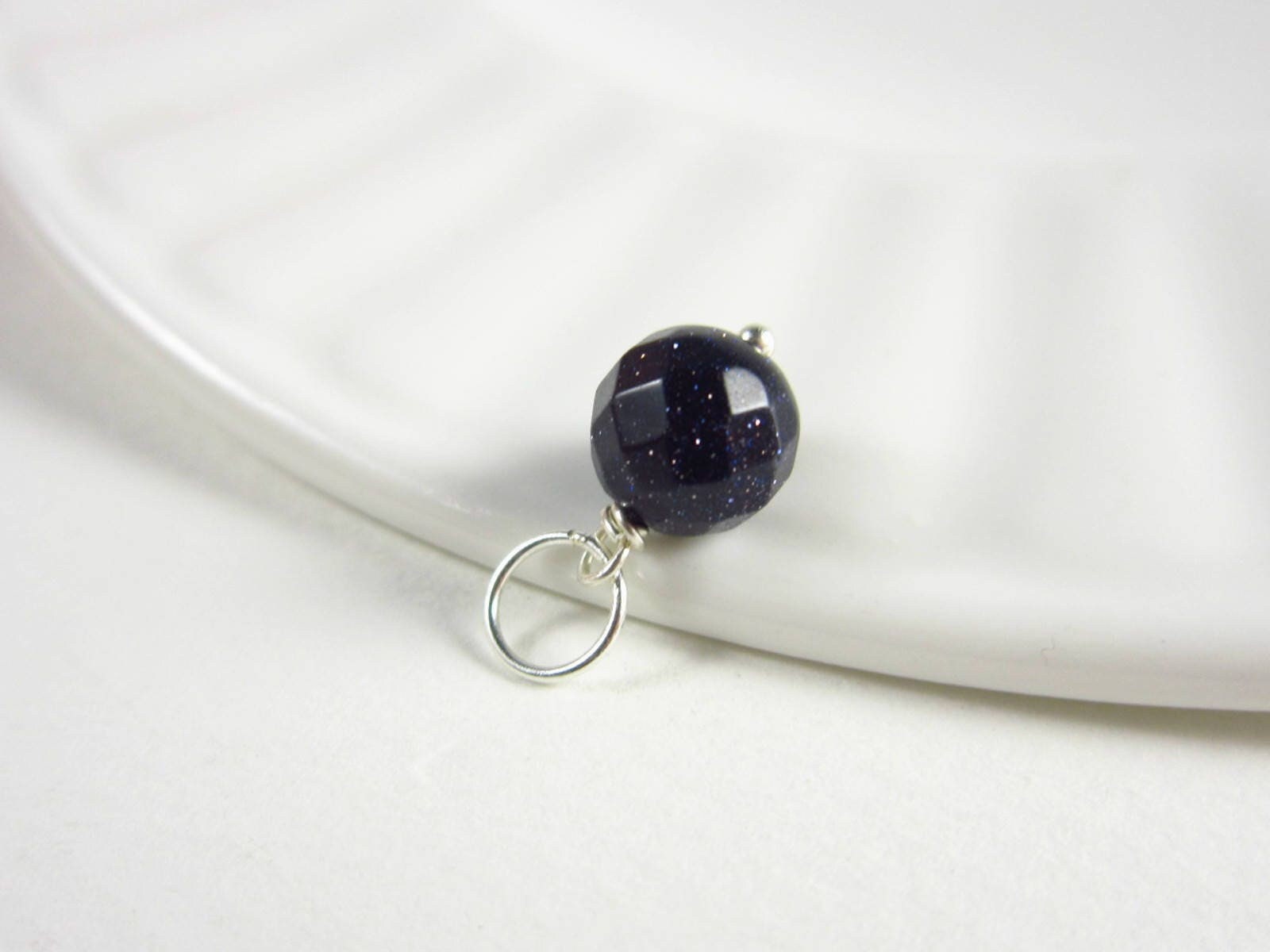 CLEARANCE - Cobalt Blue Goldstone Pendant - Dark Blue Glass Jewelry - Sterling Silver Charms - 14k Gold Charms - Wire Wrapped