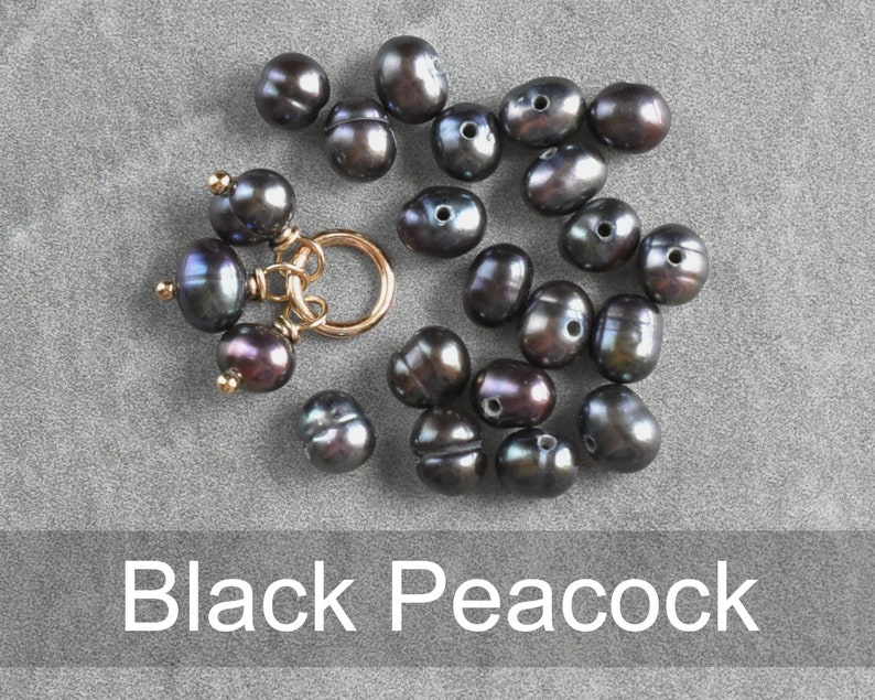 Tiny Trio Cluster Black Peacock, Peach, Grey, White Pearl June Birthstone Charm Freshwater Pearl Jewelry Dangle Charm Accent Black Peacock