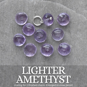 6-8mm Solo - Dark, Medium, Lavender Amethyst Charm Huggie Hoop Earring Dangle - Wire Wrap Everyday Jewelry - February Birthstone Pendant Lighter Amethyst