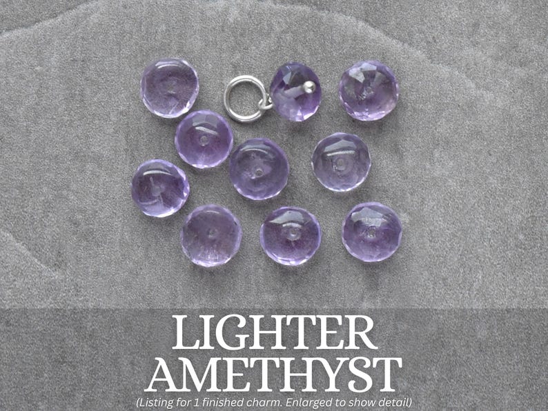 6-8mm Solo - Dark, Medium, Lavender Amethyst Charm Huggie Hoop Earring Dangle - Wire Wrap Everyday Jewelry - February Birthstone Pendant Lighter Amethyst