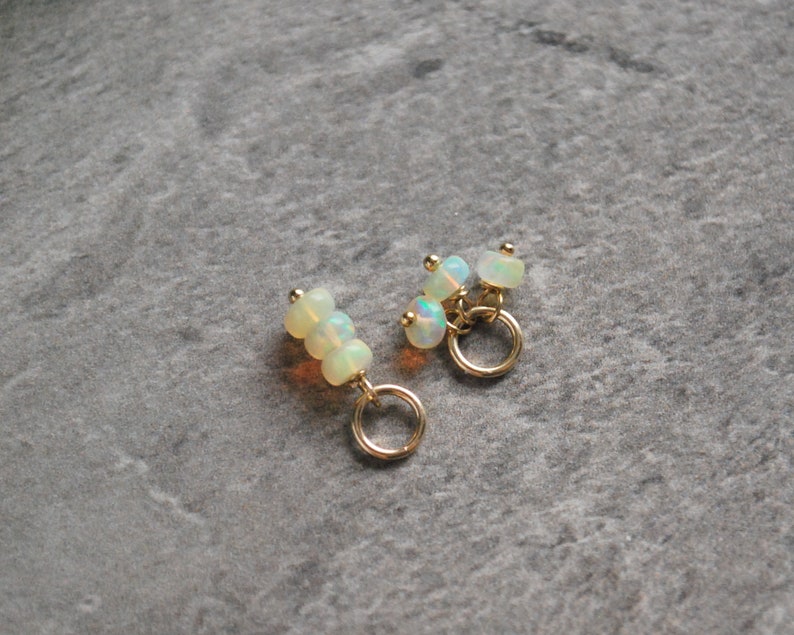Tiny Trio MultiColor Opal October Birthstone Yellow Ethiopian Opal Jewelry Gold Natural Stone Charms in Silver xS and Rose Gold