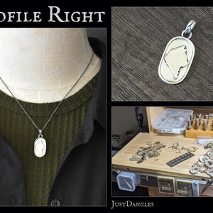 May include: Silver pendant necklace with a white cameo design. The pendant is oval-shaped and hangs from a delicate chain. The image also shows a close-up of the pendant and a jewelry-making workspace.