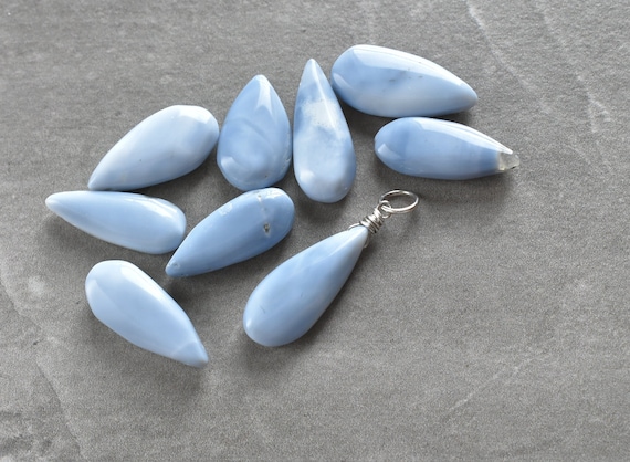 OwBl2 - Wire Wrapped Owyhee Blue Opal Pendant Mined in Oregon - Natural Genuine Opal Jewelry - Mix and Match - Interchangeable Add A Dangle