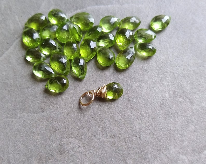 L Genuine Gemstone Peridot Gemstone Silver Solid 14k Gold Charm Wire Wrapped Jewelry Handmade Peridot August Birthstone Jewelry image 3