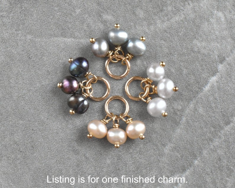 Tiny Trio Cluster Black Peacock, Peach, Grey, White Pearl June Birthstone Charm Freshwater Pearl Jewelry Dangle Charm Accent image 1